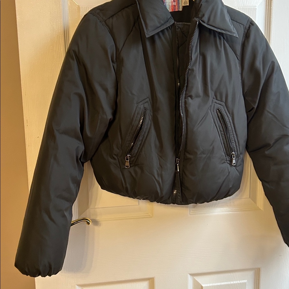 Urban Outfitters Black Crop Puffer Jacket